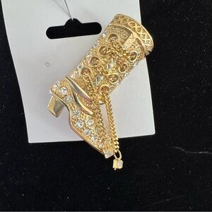 Gold Boot Brooch with Rhinestones